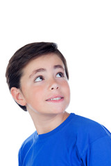 Funny child with ten years old and blue t-shirt