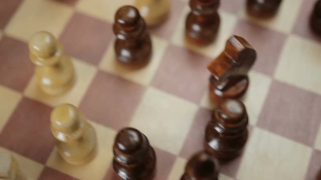 Chess pieces on the board. View from above