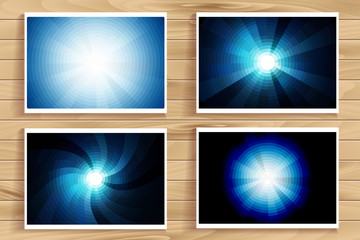 set of blue flares on wooden background