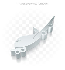 Travel icon: Flat metallic 3d Airplane, transparent shadow EPS 10 vector.