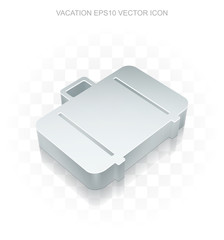 Travel icon: Flat metallic 3d Bag, transparent shadow EPS 10 vector.