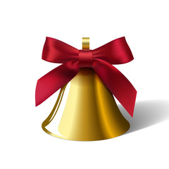 realistic golden bell with red bow