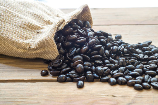 Coffee beans out of the sack.
