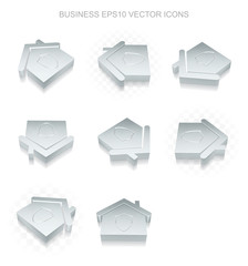 Finance icons set: different views of metallic Home, transparent shadow, EPS 10 vector.