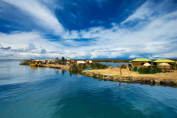 Totora boat on the Titicaca lake near Puno, Peru