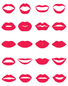 Set of red lips on a white background, vector