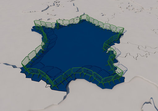 Mappa Francia 3D con confini chiusi da transenne