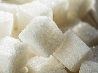 Close up shot of white refinery sugar.