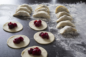 The homemade dumplings with cherries