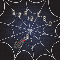 Spider and spider web concept of data hacking on digital social
