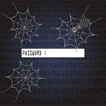 Spider and spider web concept of data hacking on digital social