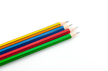 Colorful Pencil  in fist   power of written word on white background