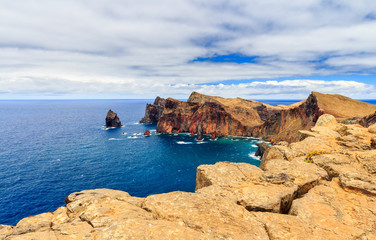 Fototapeta na wymiar Incredible view of the cliffs at Ponta de Sao Lourenco, Madeira, Portugal