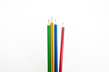 Colorful Pencil  in fist   power of written word on white background