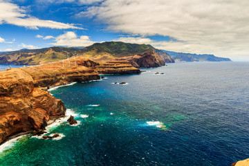 Fototapeta na wymiar Beautiful landscape at the north coast of Ponta de Sao Lourenco, the eastern most part of Madeira Island, Portugal