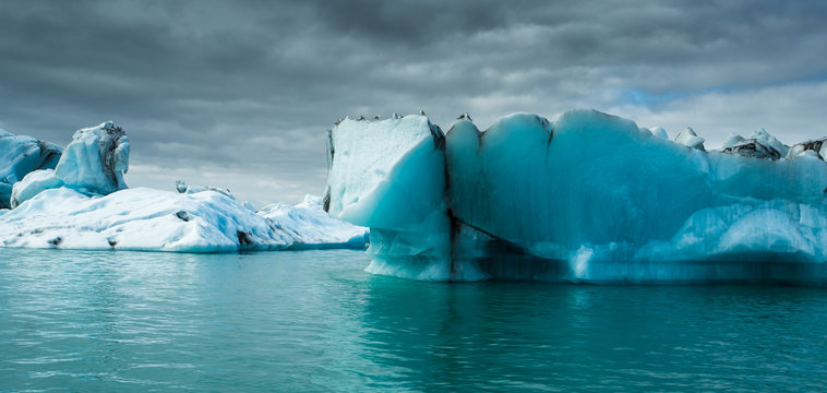 Iceberg landscape from Jokulsarlon glacier lagoon, Iceland
