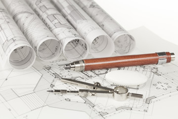 rolls of architecture blueprints & house plans