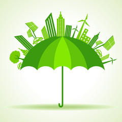 Eco city concept with umbrella stock vector