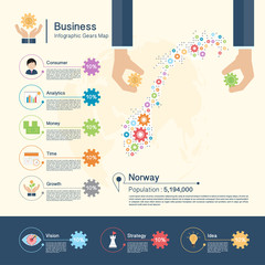 Business Infographic with gears,Norway map