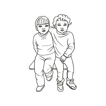 Vector illustration of two cute little girls