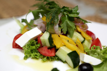 Plate with greek salad
