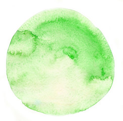 Green isolated watercolor paint circle
