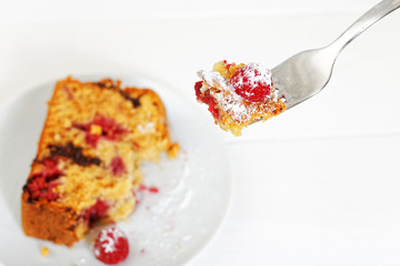 Piece of cake with raspberry chocolate