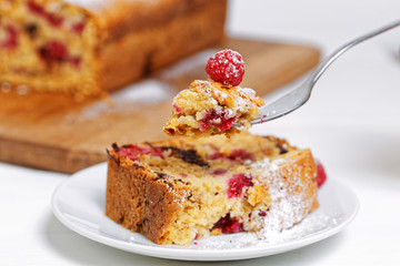 Piece of cake with raspberry chocolate