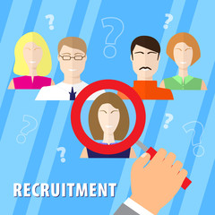 Human resources man woman personnel search selection. Selection of personnel. Recruiting agency, flat design.