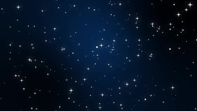 Night sky full of stars animation made of sparkly light particles moving across a dark blue black gradient background
