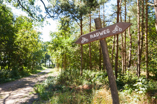 Fototapeta Radweg Schild im Wald