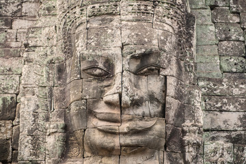 Fototapeta na wymiar Bayon Castle or Prasat Bayon Khmer temple at Angkor in siem reap