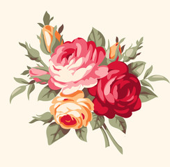Decorative bouquet of vintage roses. Vector flowers - obrazy, fototapety, plakaty