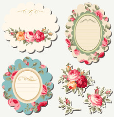 Decorative floral scrapbook frames with vintage roses. Vector set

