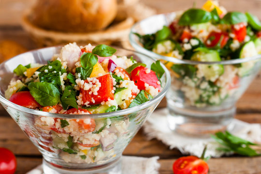 tabbouleh salad with vegetables and couscous