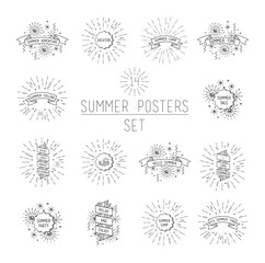 Obraz premium Summer flyer set. Universal linear flat poster