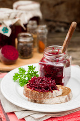 Beetroot Relish Preserves on Rye Toast