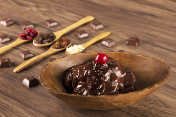 Chocolate in a wooden bowl