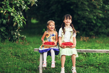 Fototapeta premium Children happy in garden.