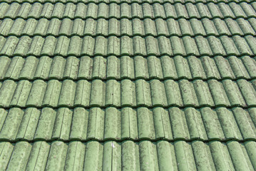 old green tiles roof texture for background