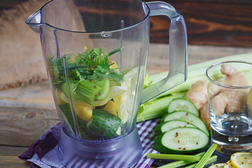 Ingredients for vegetables smoothie. Healthy breakfast.
