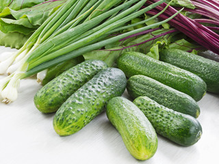 cucumber, onion and beets