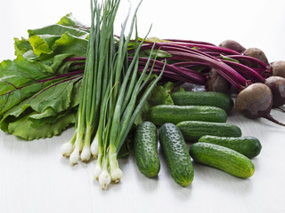 cucumber, onion and beets