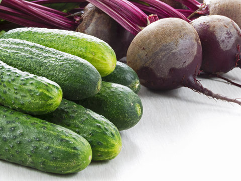 cucumber, onion and beets