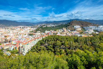 Fototapeta na wymiar Panoramic view of Malaga city from El castillo de Gibralfaro or Alcazar, a Spanish fortress in Andalusia.