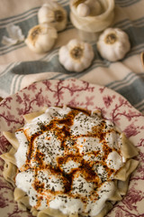 Manti / Turkish Ravioli with yogurt.