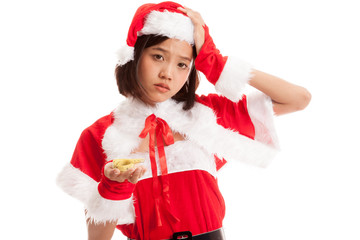 Asian Christmas Santa Claus girl diet with  measuring tape  isolated on white background