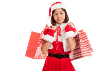 Asian Christmas Santa Claus girl with shopping bags