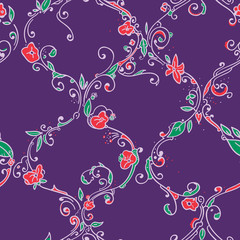 Fototapeta na wymiar Hand drawn trellis floral seamless pattern