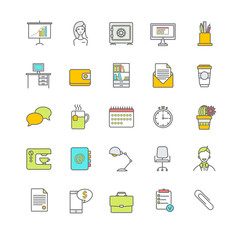 office workspace vector icons set